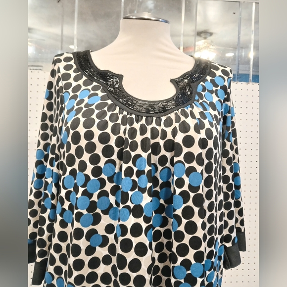 Avenue Black and Blue Polka Dot Blouse - Picture 3 of 8